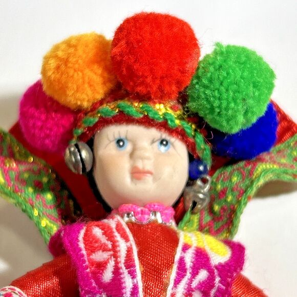 Vintage Pair Of Porcelain Jointed Colorful Ethnic Doll Keychains 4" - READ - Picture 3 of 11